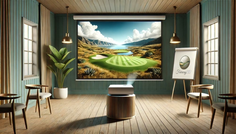 Projektion auf Leinwände Ihres Golfplatzes mit automatisiertem Tourablauf